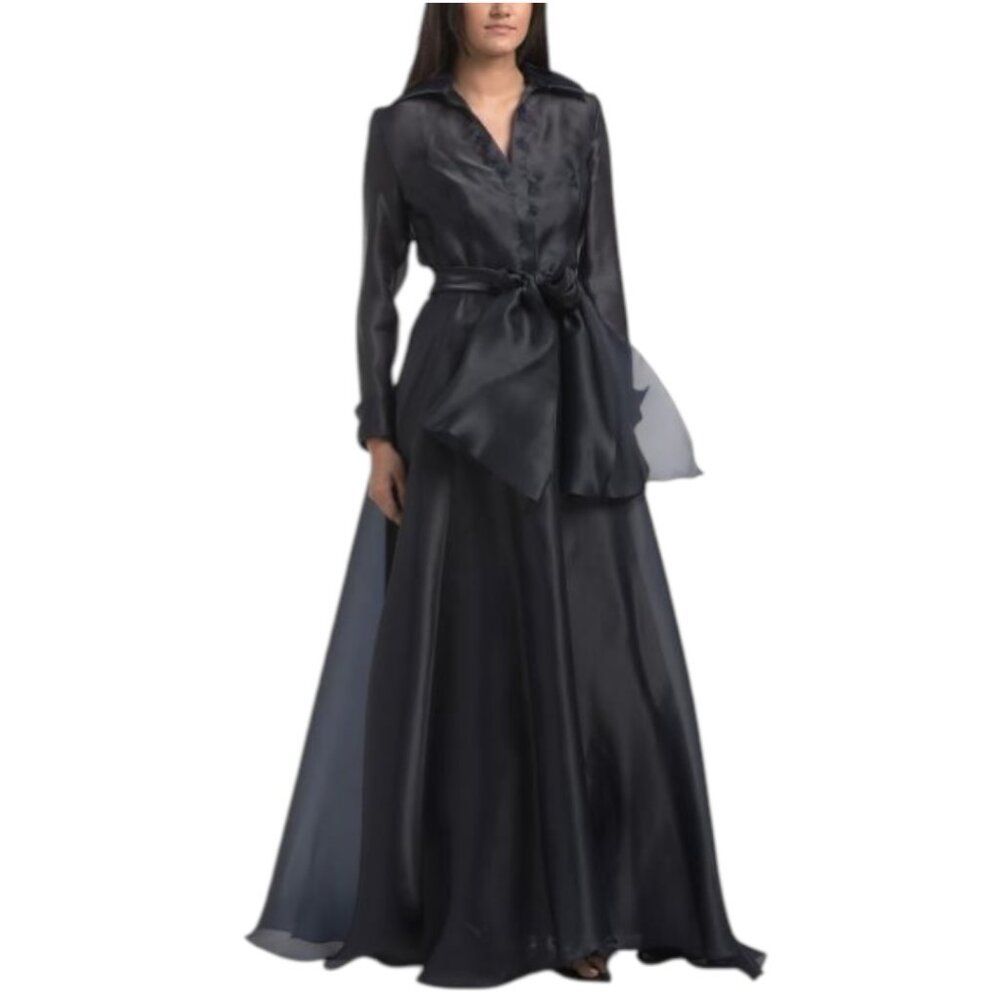 BETSY & ADAM Long Sleeve Organza Shirt Gown - Picture 4 of 6